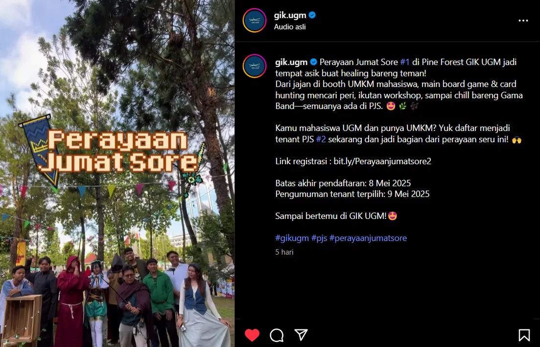 postingan reel di instagram untuk Perayaan Jumat Sore GIK UGM #1