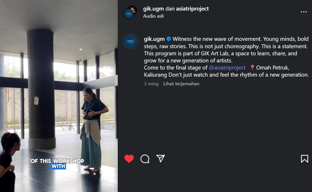 Generasi muda mengikuti Masterclass Koreografi GIK Lab Seni dengan eksplorasi gerak tari tradisional dan kontemporer di GIK UGM