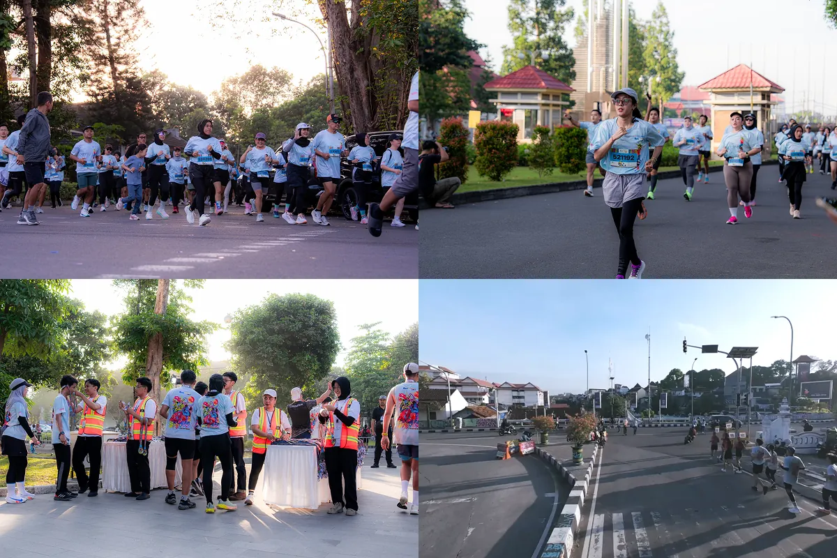 Peserta bersemangat mengikuti lomba lari di tengah Keseruan Run'nshine UGM 2025.