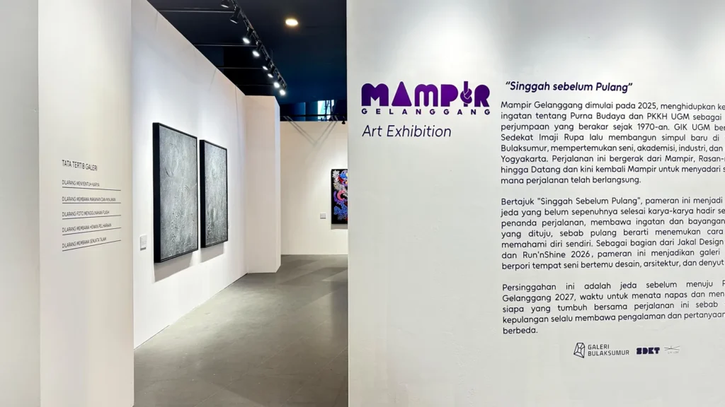 Pintu masuk pameran Mampir Gelanggang 2026 di Galeri Bulaksumur GIK UGM