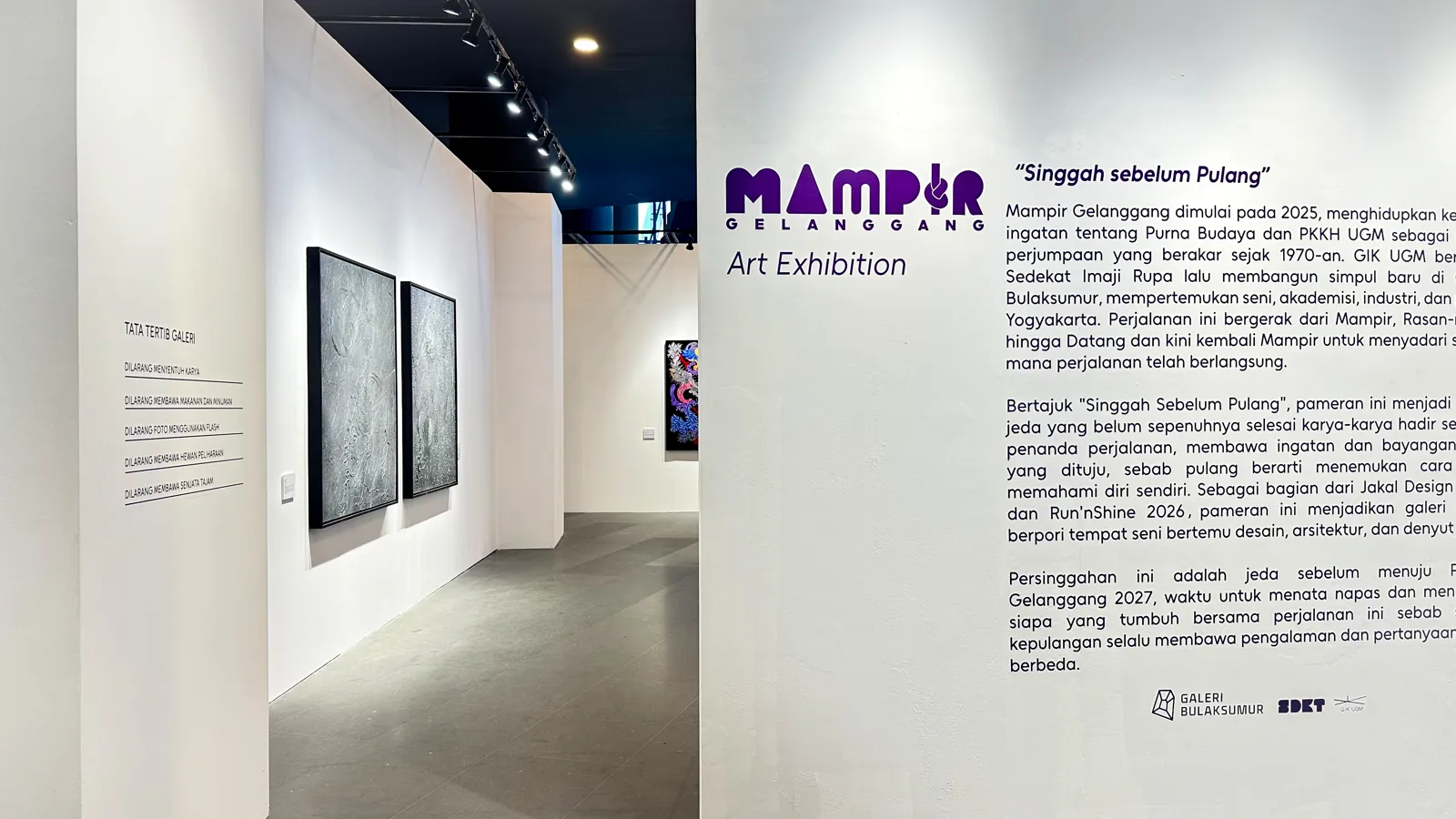 Pintu masuk pameran Mampir Gelanggang 2026 di Galeri Bulaksumur GIK UGM