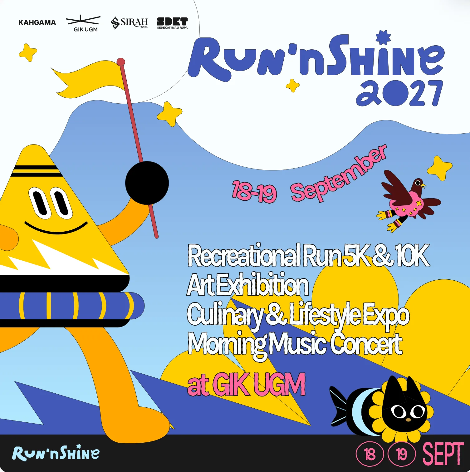 Poster Run'nShine 2027 di GIK UGM pada 18 - 19 September 2027 dengan Recreational Run 5K dan 10K